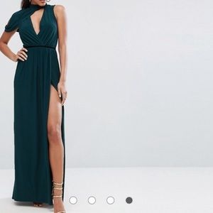 Cold Shoulder Detail Plunge Maxi Dress